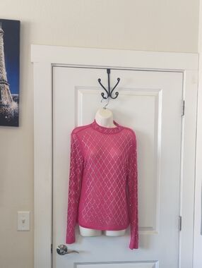 Daytrip Pink Sheer Rhinestone Top GUC